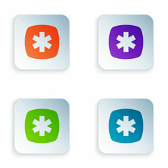 Color Medical symbol of the Emergency - Star of Life icon isolated on white background. Set colorful icons in square buttons. Vector