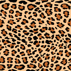 Seamless leopard pattern. Fashionable background. Hand drawn vector illustration. Animal texture for print, textile, fabric.