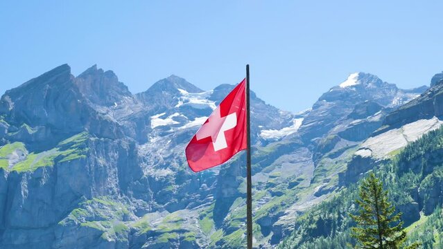 Switzerland flag and apls mountain