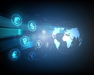 Naklejka na ściany i meble Global blue abstract network currency background