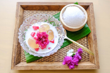 Thai dessert, red rubies in coconut milk or Tub Tim Krob.