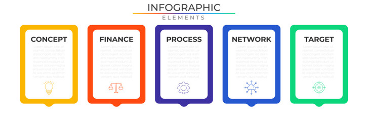 Layout modern infographic elements concept design vector with icons. Business workflow network project template for presentation and report.