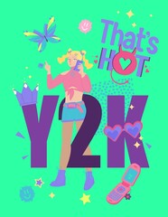 Trending Y2K vertical poster. Nostalgia concept. Editable vector