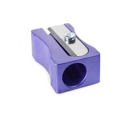 Plastic violet pencil sharpener isolated on white