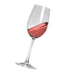 Glass with tasty dark rose wine isolated on white