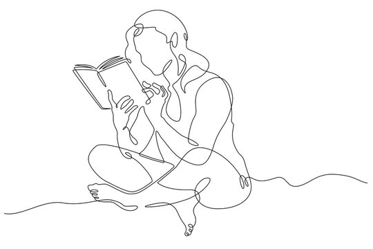 recommend clip art: A woman is reading a book. The female character is reading. Student with a textbook.Education and knowledge. Open book.