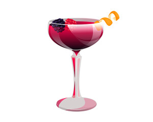 Cocktail with raspberries and blackberries.Summer refreshing berry cocktail in a tall glass.Vector illustration isolated on a white background.