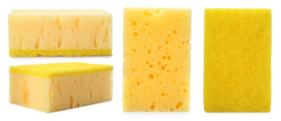 Set with cleaning sponges on white background. Banner design