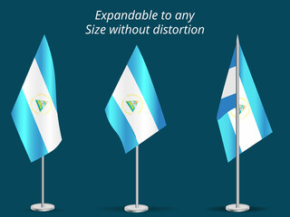 Flag of Nicaragua with silver pole.Set of Nicaragua's national flag