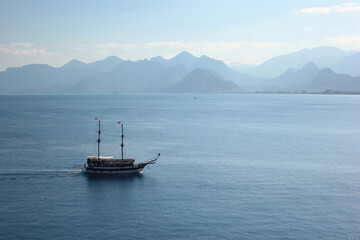 Leisure sailing boat in Antalya Bay, Turkey