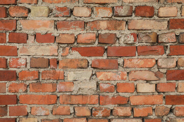 Texture of old red brick wall as background