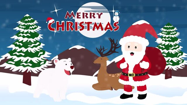 Merry Christmas, happy Christmas, snow, Santa clause, present, animation, motion picture, Santa clause delivering presents with snow	