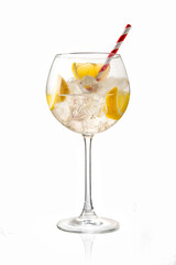 Glass of lemon beverage and ice