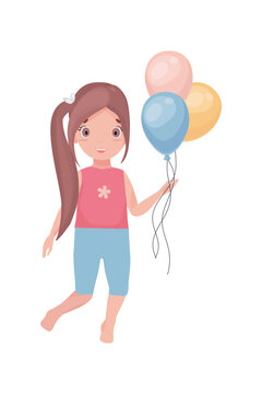Vector illustration of a teenage girl holding balloons in her hand. Cartoon illustration in a flat style.