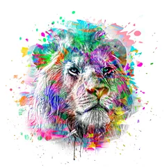 Outdoor kussens Lion head with colorful creative abstract element on white background © reznik_val
