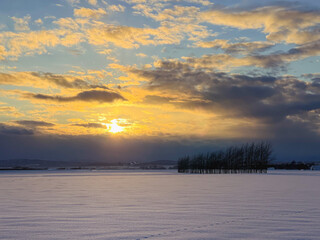 Obraz premium A winter field where the sun sets