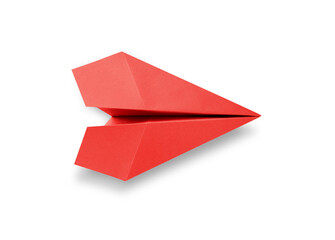 Red paper plane origami isolated on a white background