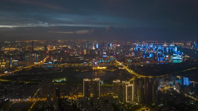 Wuhan city skyline night aerial photography scenery
