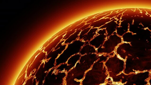 Rotaing red planet or Red Dwarf star dying 3D animation. Hot lava on the planet.