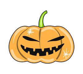 Vector Cute scary halloween pumpkin orange color icon drawn in flat style.