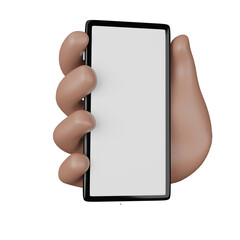 3D Hand holding smartphone  on White screen mock up, mobile phone 3d render illustration