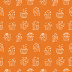 Cupcakes seamless pattern vector illustration, hand drawing