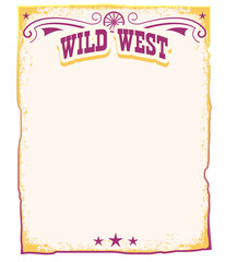 Wild West old paper background for text isolated on white. Vector western cowboy illustration for text.