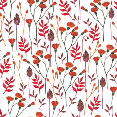 Floral seamless pattern with delicate colorful leaves, watercolor print for textile, wallpaper or wrapping paper.