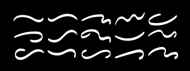 Swoosh underline, swish, swoop line vector set. Vector calligraphic swivel curved. Element for typography. Collection of black brush strokes. Isolated on white background. Retro style text tail