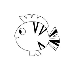 Cartoon cute fish. Hand drawing outline colouring pictures. Isolated items. Suitable for children's coloring and prints. Adorable character for card, kindergarten. Stock vector illustration