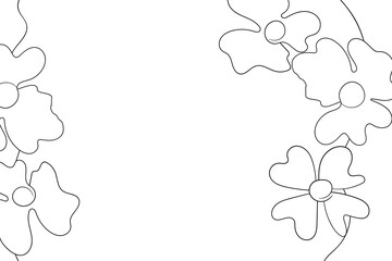 Floral silhouette art line. Flowers in continuous line drawing style. Border with tropical flower. Minimalist black linear sketch. Trendy vector illustration isolated. Contour graphics for design