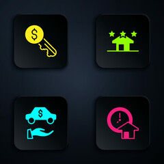 Fototapeta premium Set Time is money, Rent key, Car rental and Real estate. Black square button. Vector