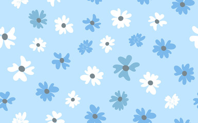 Seamless floral pattern based on traditional folk art ornaments. Colorful flowers on color background. Scandinavian style. Sweden nordic style. Vector illustration. Simple minimalistic pattern