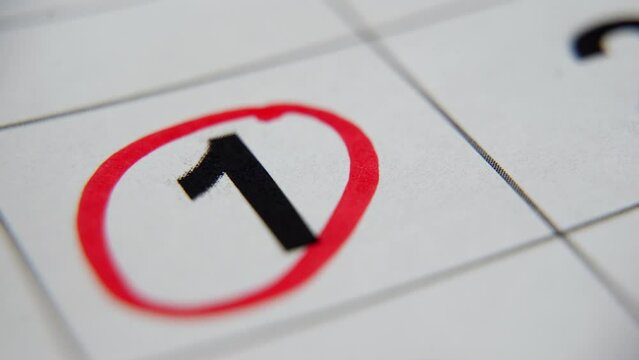 The calendar 1st day of the month is circled. A red marker circles the first day of the paper calendar. A very important date in the calendar