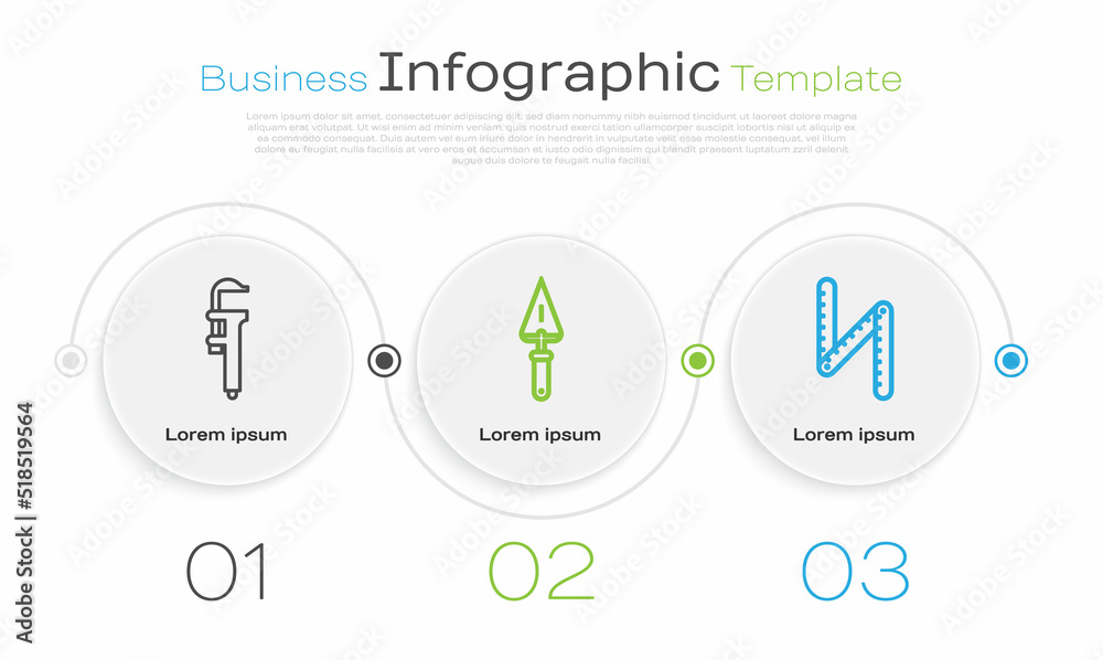 Sticker Set line Calliper or caliper and scale, Trowel and Folding ruler. Business infographic template. Vector