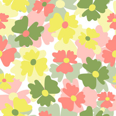 Seamless floral pattern based on traditional folk art ornaments. Colorful flowers on color background. Scandinavian style. Sweden nordic style. Vector illustration. Simple minimalistic pattern