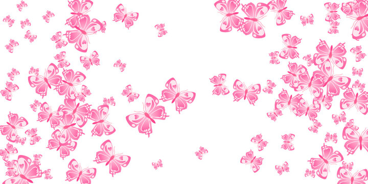 Exotic pink butterflies cartoon vector wallpaper. Summer funny moths. Decorative butterflies cartoon children background. Delicate wings insects patten. Tropical creatures.