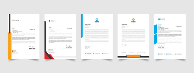 
letterhead modern style abstract elegant minimal clean and corporate company business letterhead various colors bundle template design, Professional informative newsletter magazine poster template. 