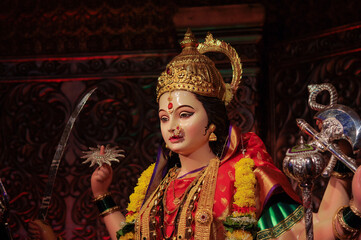 Idol statue of Goddess Maa Durga, happy navratri and dussehra 