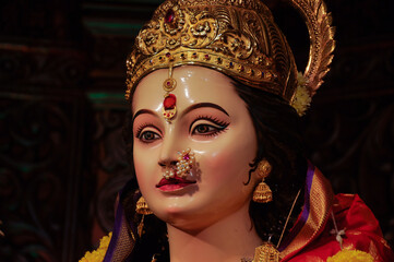Idol statue of Goddess Maa Durga, happy navratri and dussehra 