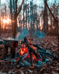 Cooking on the campfire in the woods