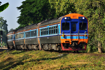 Fototapeta premium Diesel railcar on the railway in Thailand