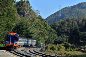 Obraz premium Diesel railcar on the railway in Thailand