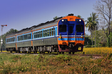 Obraz premium Diesel railcar on the railway in Thailand