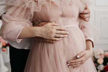 Background about pregnancy with belly - obrazy, fototapety, plakaty