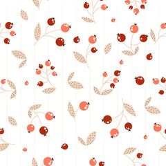 Autumn berries pattern, seamless pattern with leaves and berries, fall, fall pattern, berries on a twig