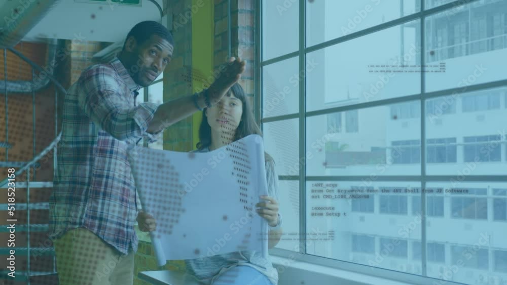 Canvas Prints Animation of globe and data processing over diverse female and male coworkers in office