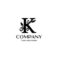 letter k logo design monogram with flourish decoration vector
