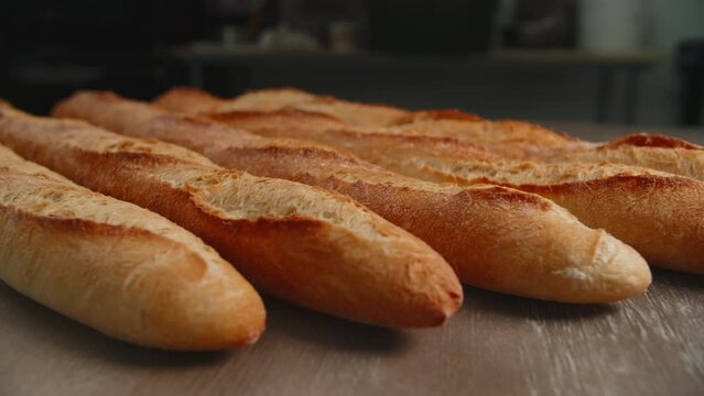 Bread baguette on the table. Close-up.