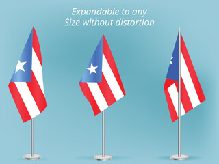 Flag of Puerto Rico with silver pole.Set of Puerto Rico's national flag
